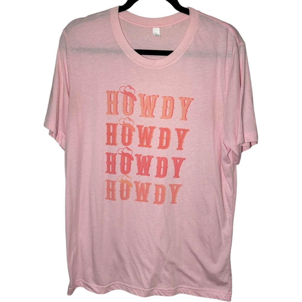 Bella Canvas Women's Large Dolly Parton Howdy Short Sleeve Pink Cowgirl Cowboy